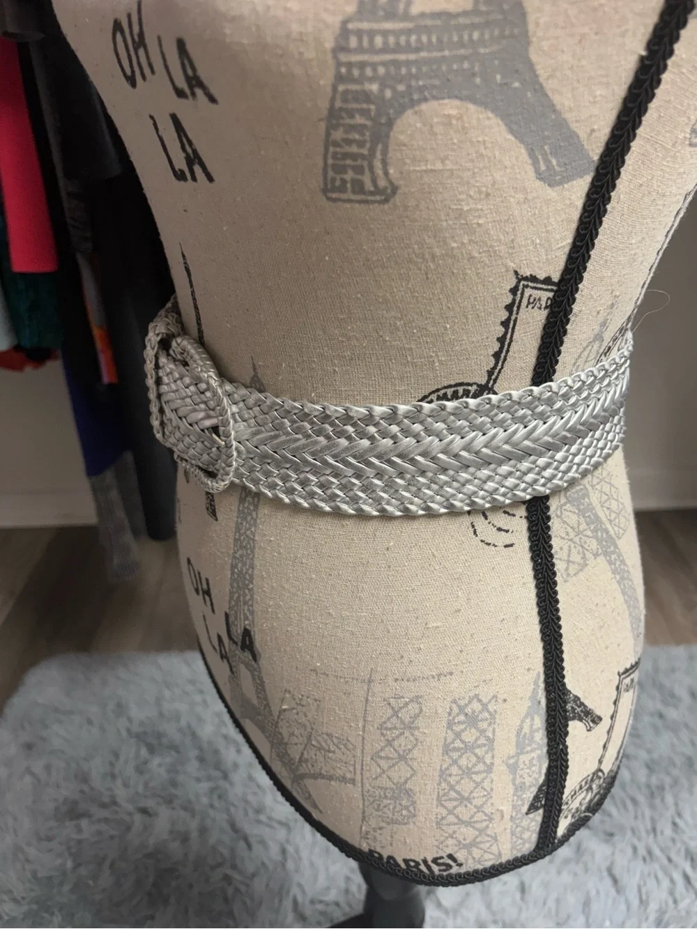 Y2K Braided Metallic Silver Waist Belt with Buckle